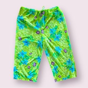 Vintage Sessa Lime Green Floral Beach Lounge Swimsuit Coverup Resort Wear Pants